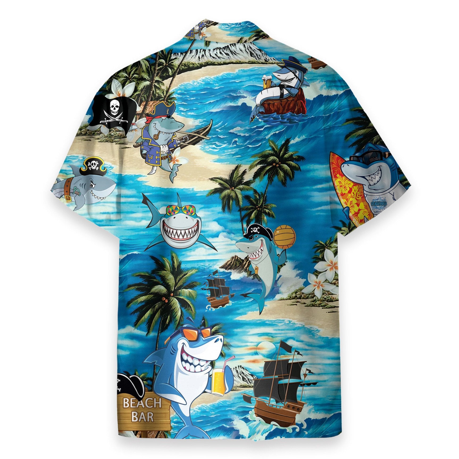 Funny Shark On Beach Bar - Hawaiian Shirt