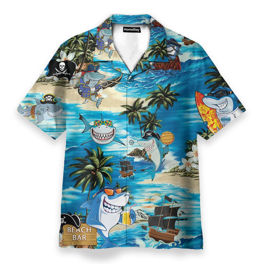 Funny Shark On Beach Bar - Hawaiian Shirt