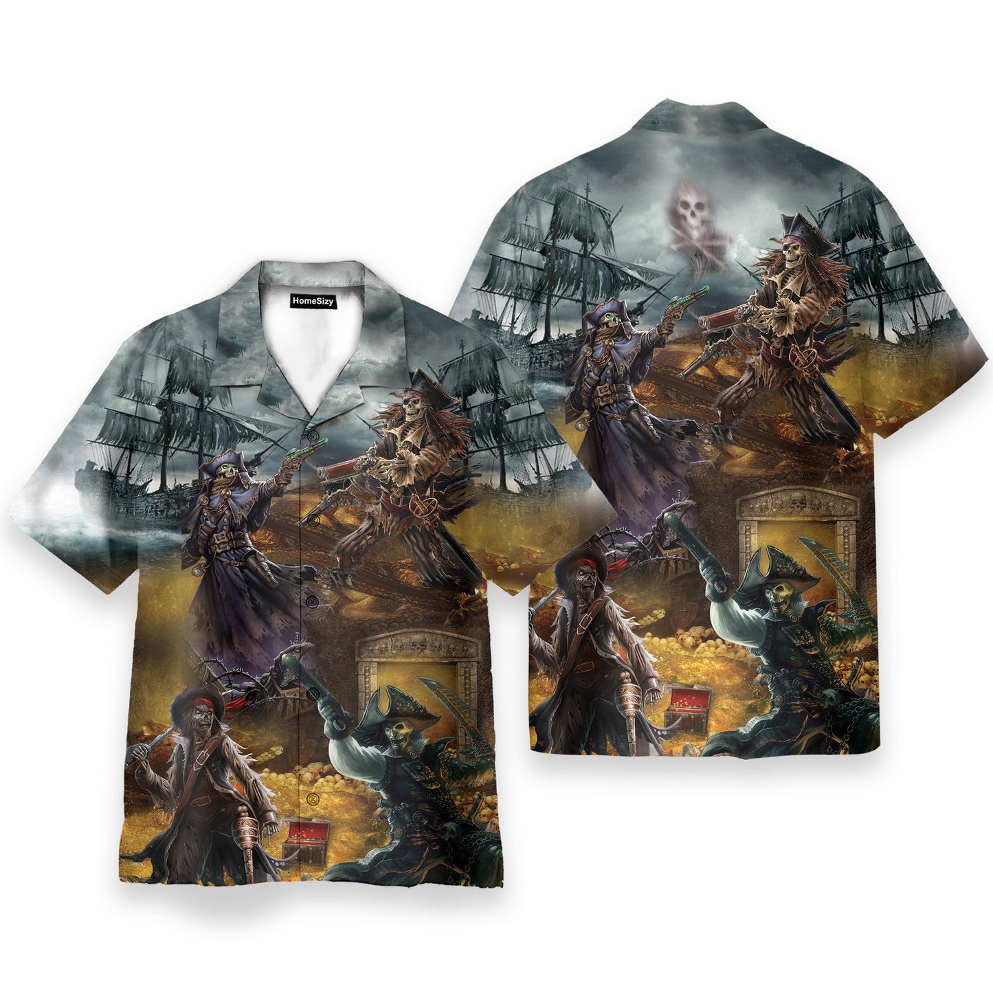 Pirate Skull Fighting For Treasure - Hawaiian Shirt