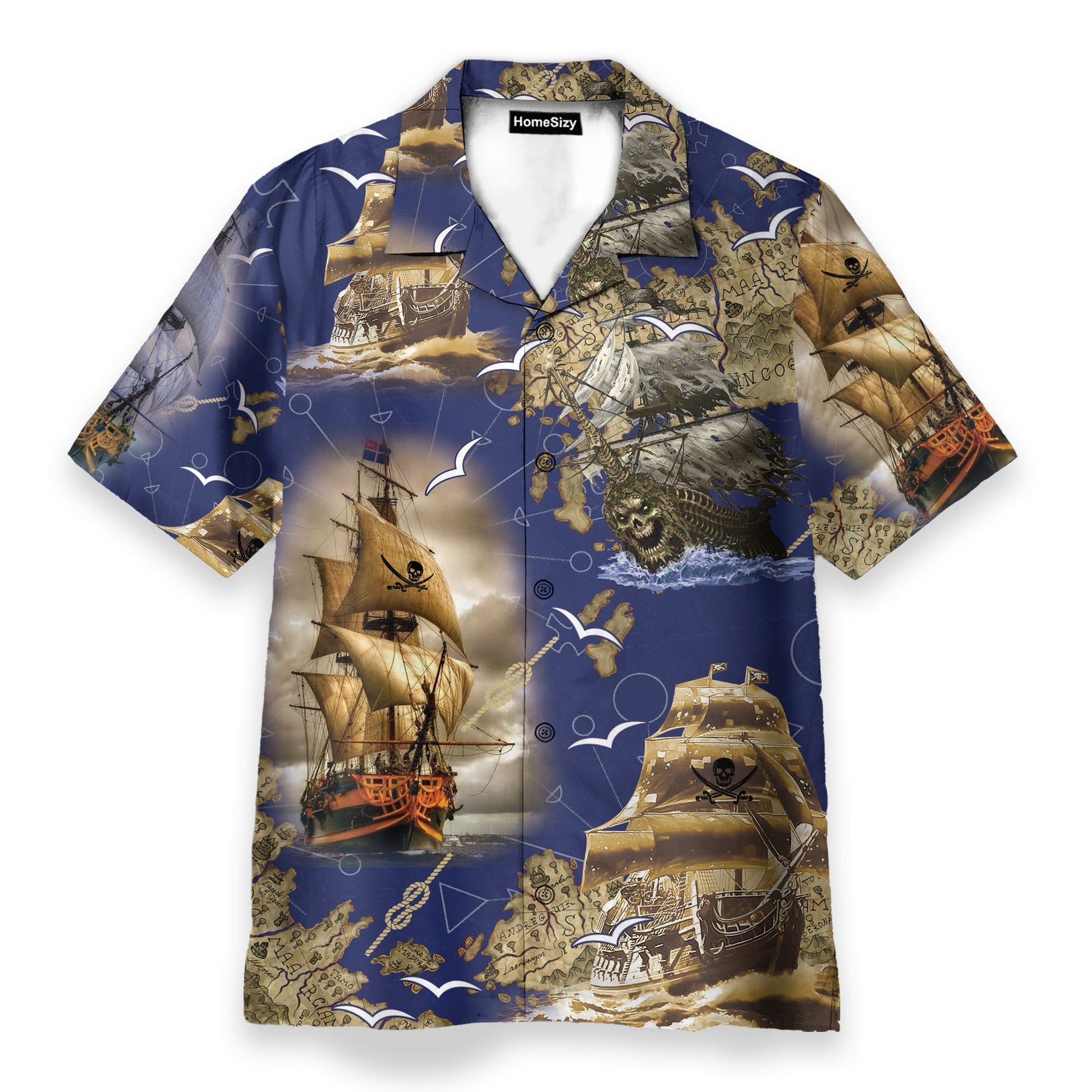 Pirate Boat Men's Button's Up Shirts - Hawaiian Shirt