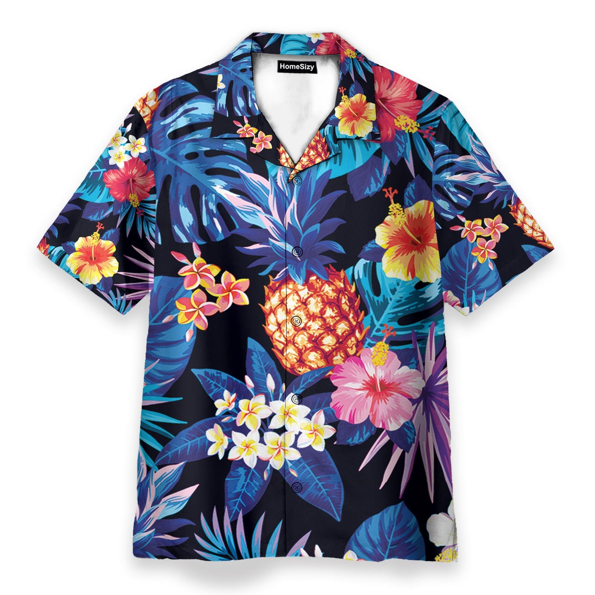 Neon Pineapple With Tropical Flowers - Hawaiian Shirt