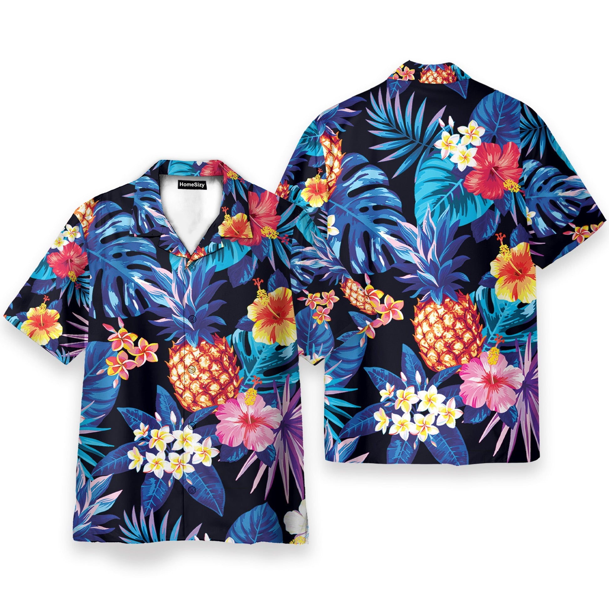 Neon Pineapple With Tropical Flowers - Hawaiian Shirt
