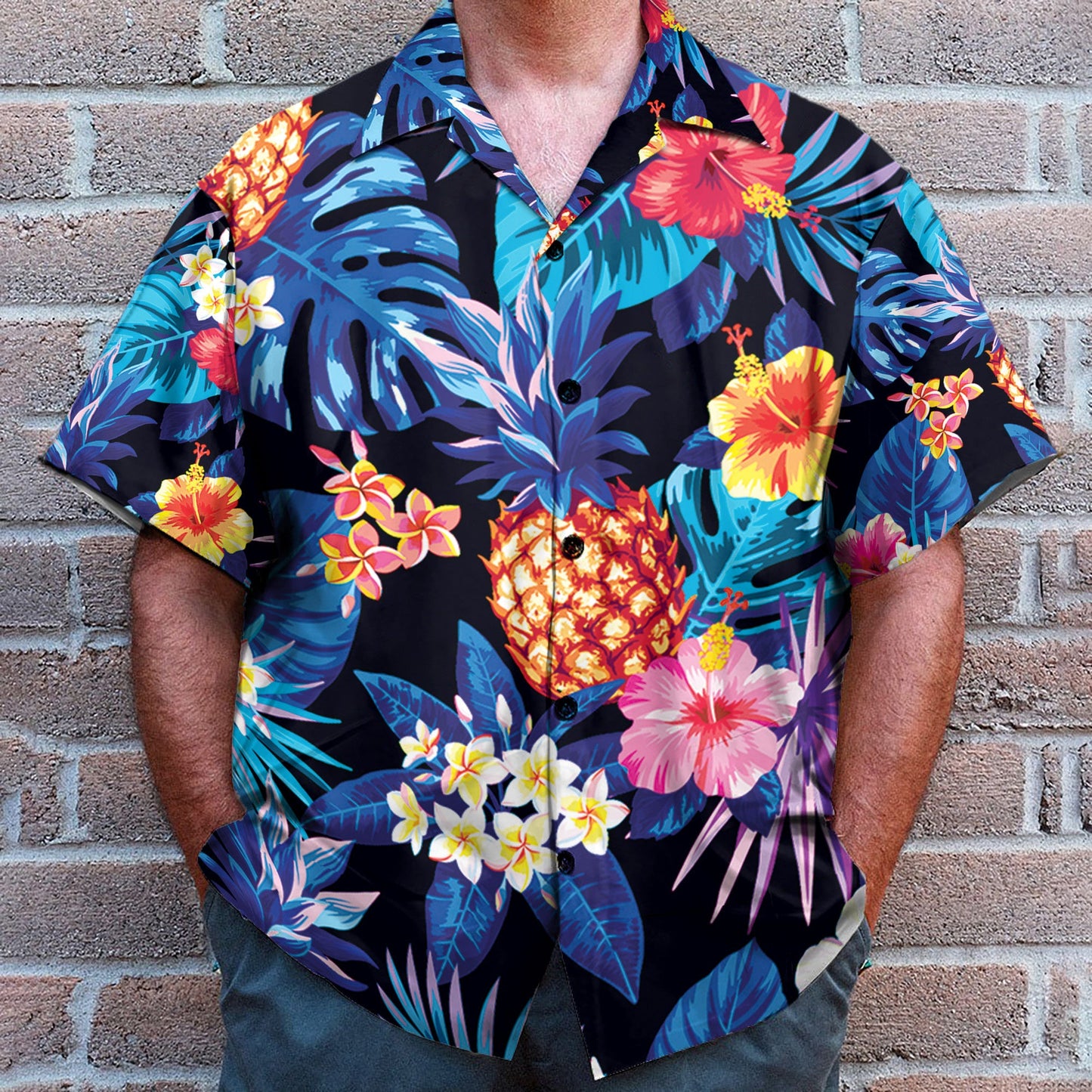 Neon Pineapple With Tropical Flowers - Hawaiian Shirt