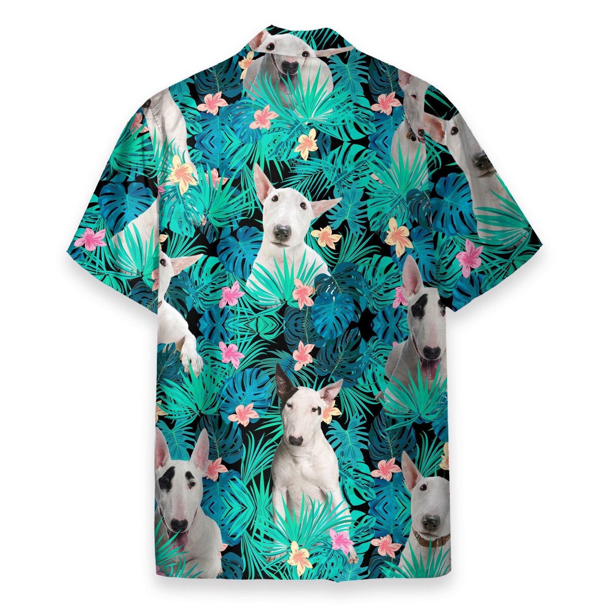 Bull Terrier In Tropical Green Leaves - Hawaiian Shirt