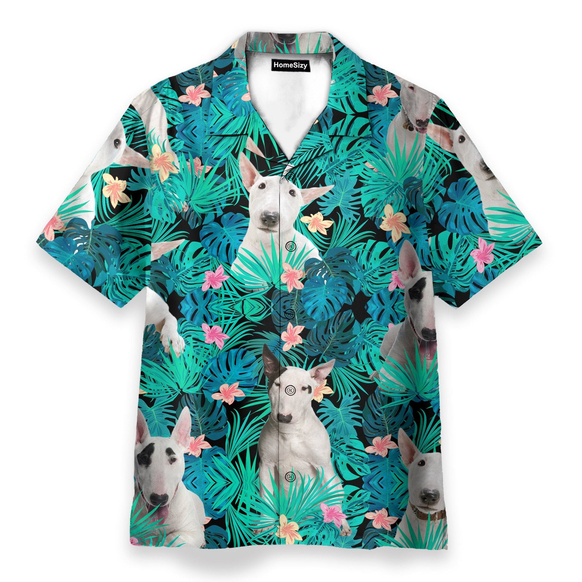 Bull Terrier In Tropical Green Leaves - Hawaiian Shirt