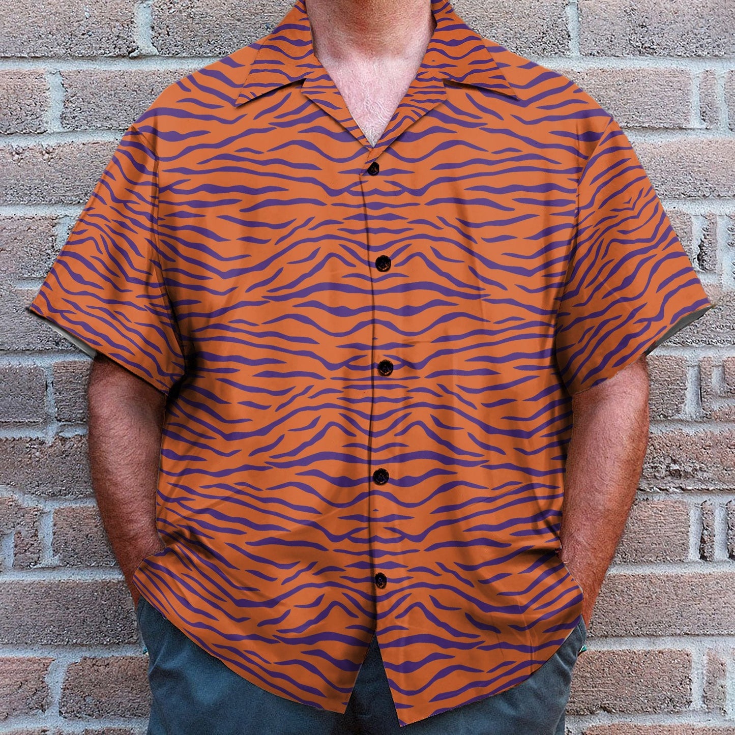 Clemson Tiger Stripe Cosplay Costume - Hawaiian Shirt & Beach Shorts