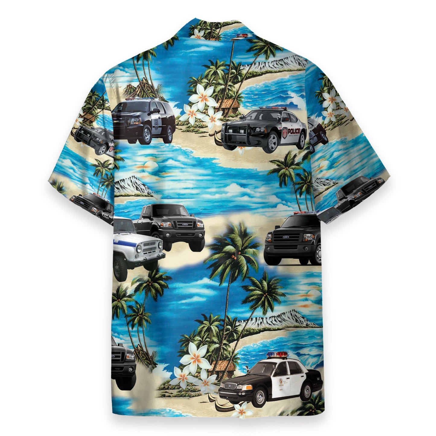 Police Cars On The Beach Tropical - Hawaiian Shirt & Beach Shorts