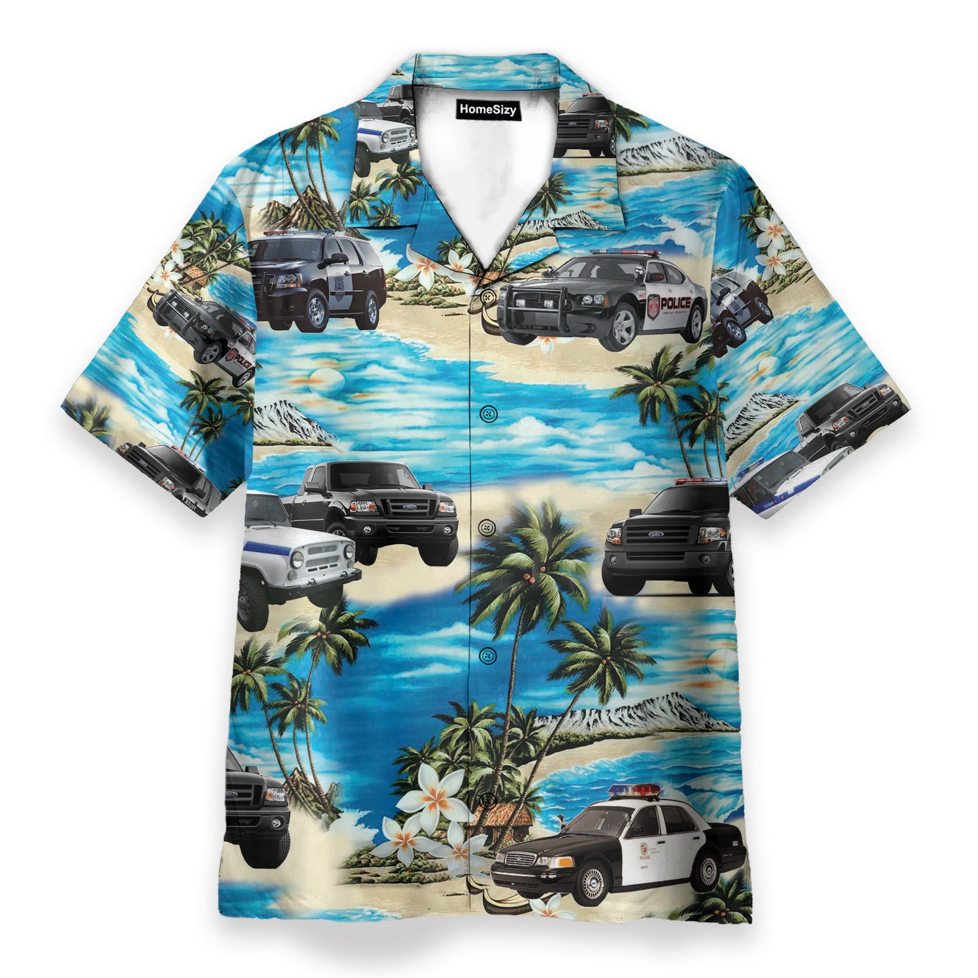 Police Cars On The Beach Tropical - Hawaiian Shirt & Beach Shorts
