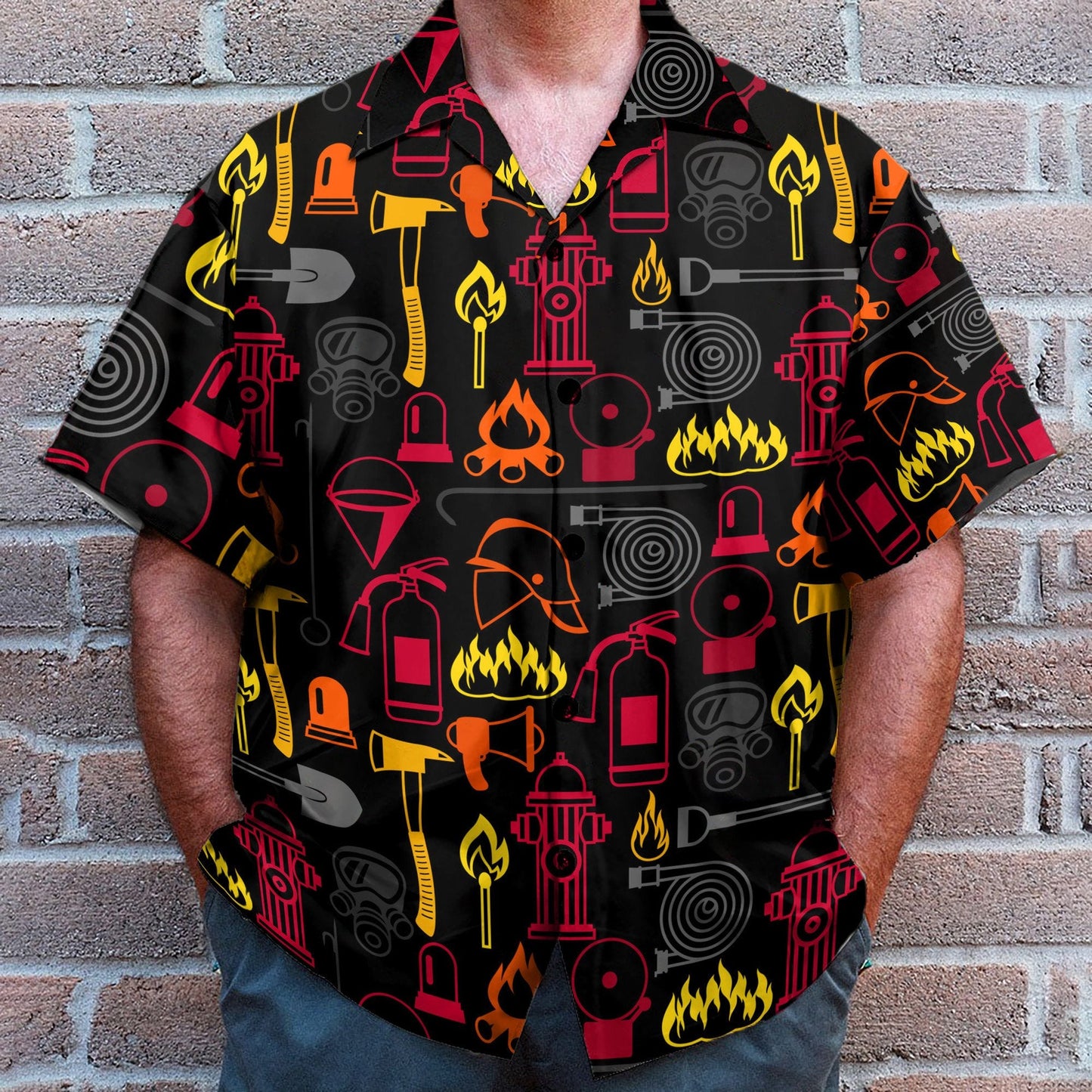 Firefighter Men's Button's Up Shirts - Hawaiian Shirt & Beach Shorts