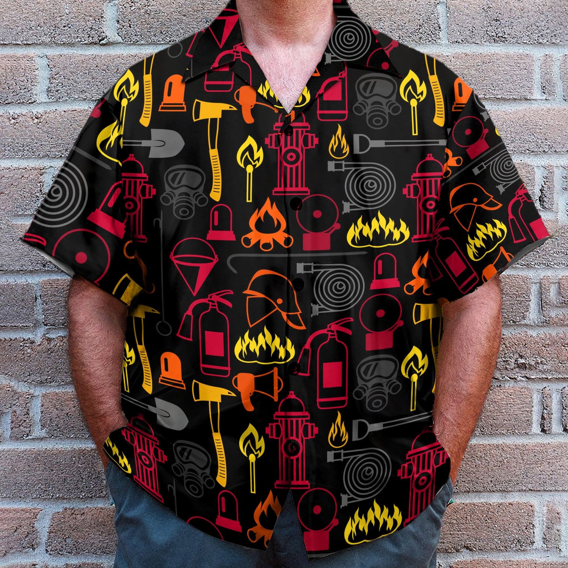 Firefighter Men's Button's Up Shirts - Hawaiian Shirt & Beach Shorts