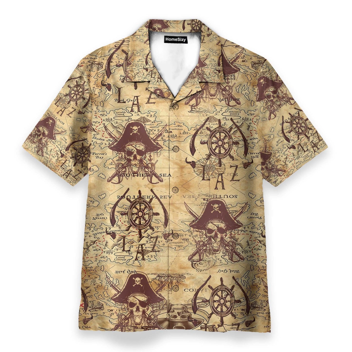 Pirate Skull Vintage Nautical Map Pattern - Hawaiian Shirt & Beach Shorts