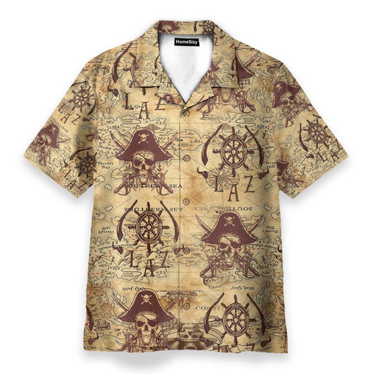 Pirate Skull Vintage Nautical Map Pattern - Hawaiian Shirt & Beach Shorts