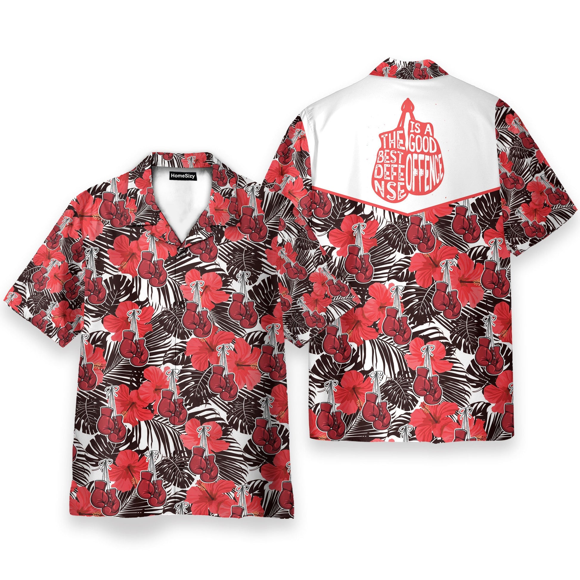 Boxing Gloves Red Flower Pattern - Hawaiian Shirt
