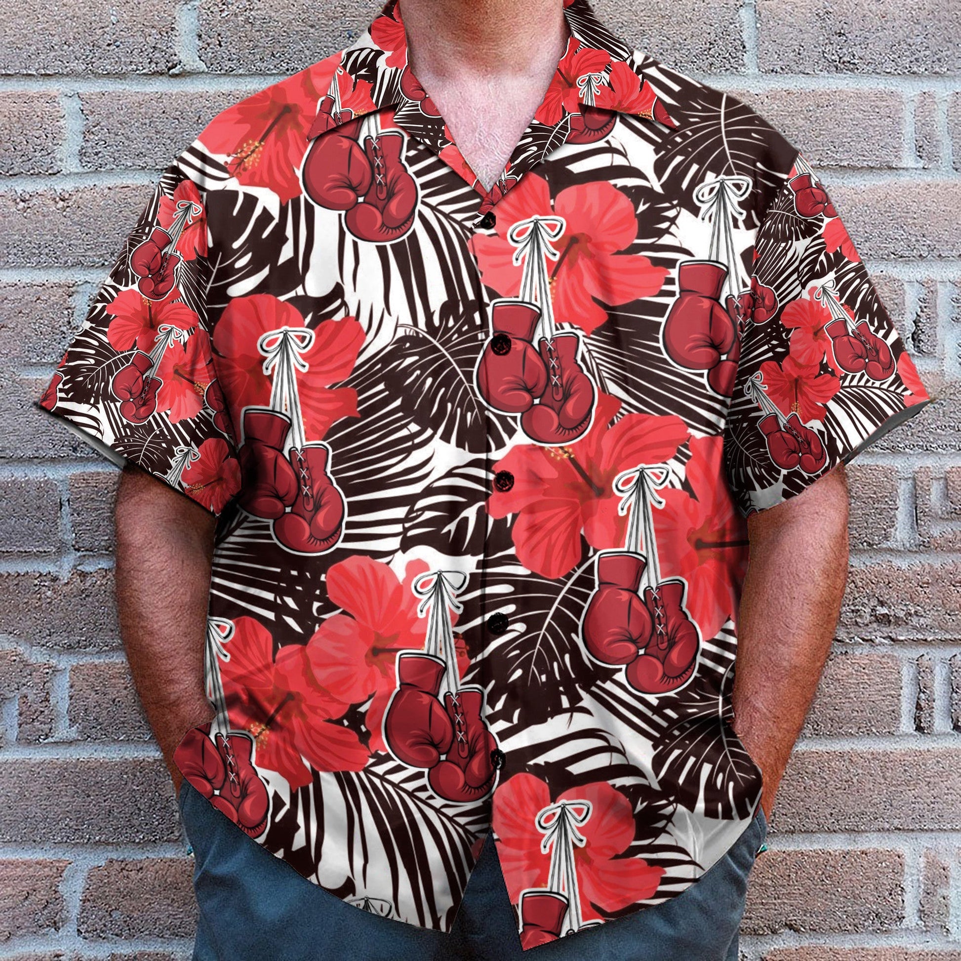 Boxing Gloves Red Flower Pattern - Hawaiian Shirt