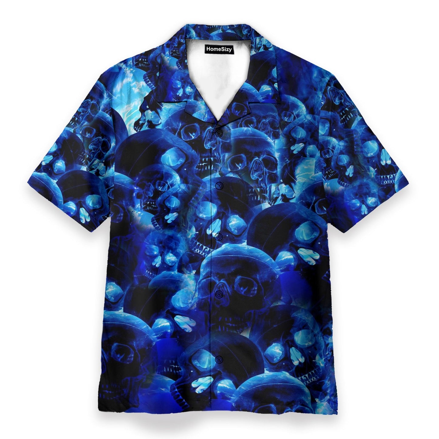 Blue Skull Men's Button Up Shirts - Hawaiian Shirt & Beach Shorts