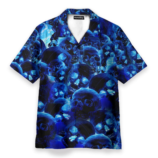 Blue Skull Men's Button Up Shirts - Hawaiian Shirt & Beach Shorts