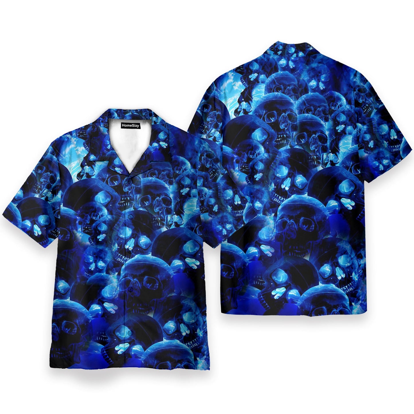 Blue Skull Men's Button Up Shirts - Hawaiian Shirt & Beach Shorts