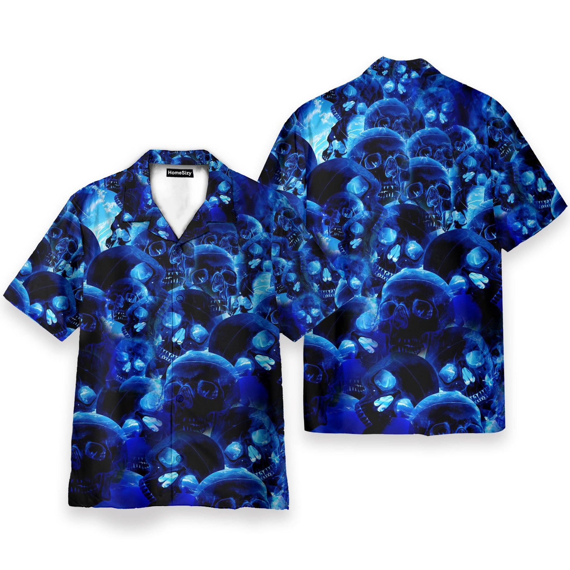 Blue Skull Men's Button Up Shirts - Hawaiian Shirt & Beach Shorts