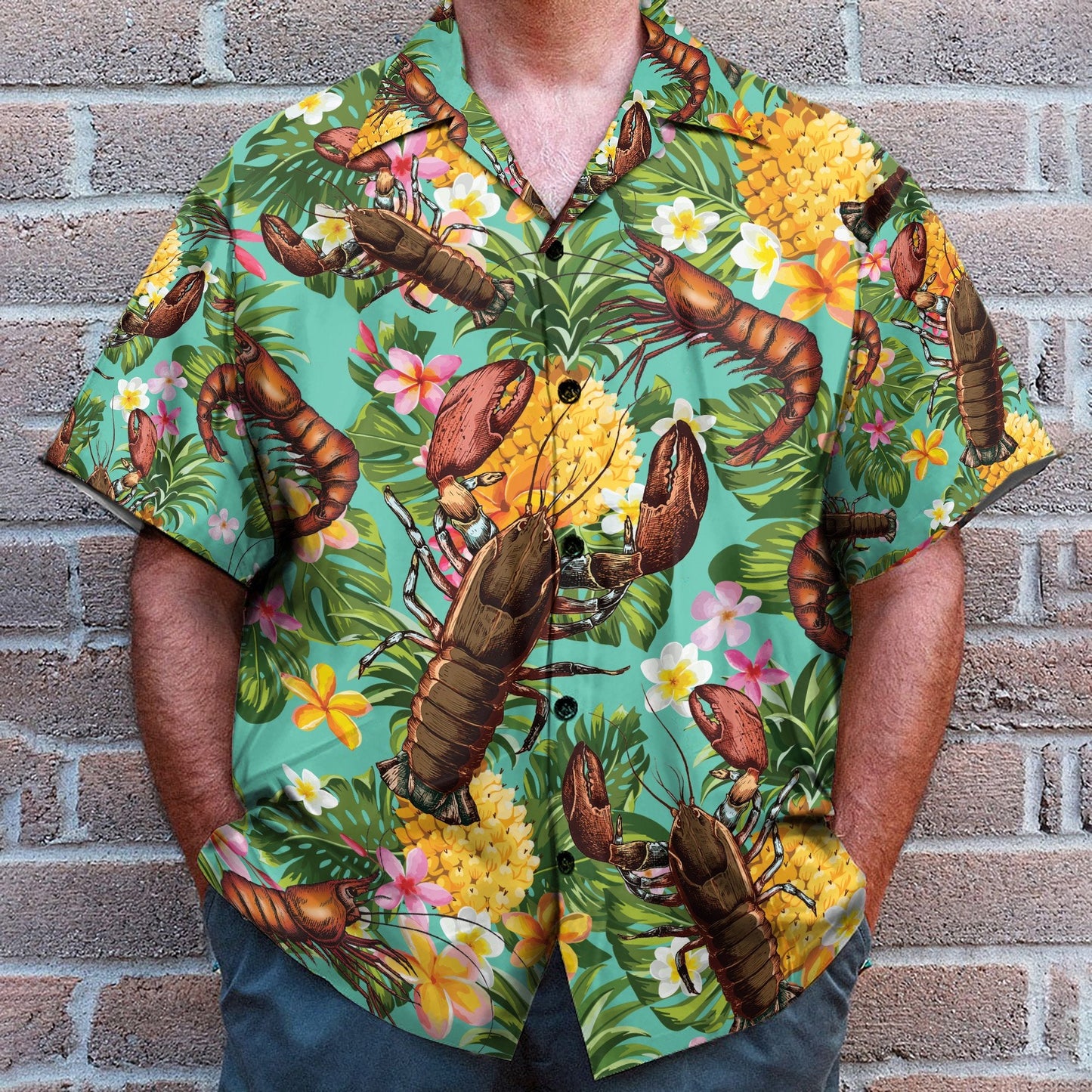Lobster Tropical Leaves Pattern - Hawaiian Shirt & Beach Shorts