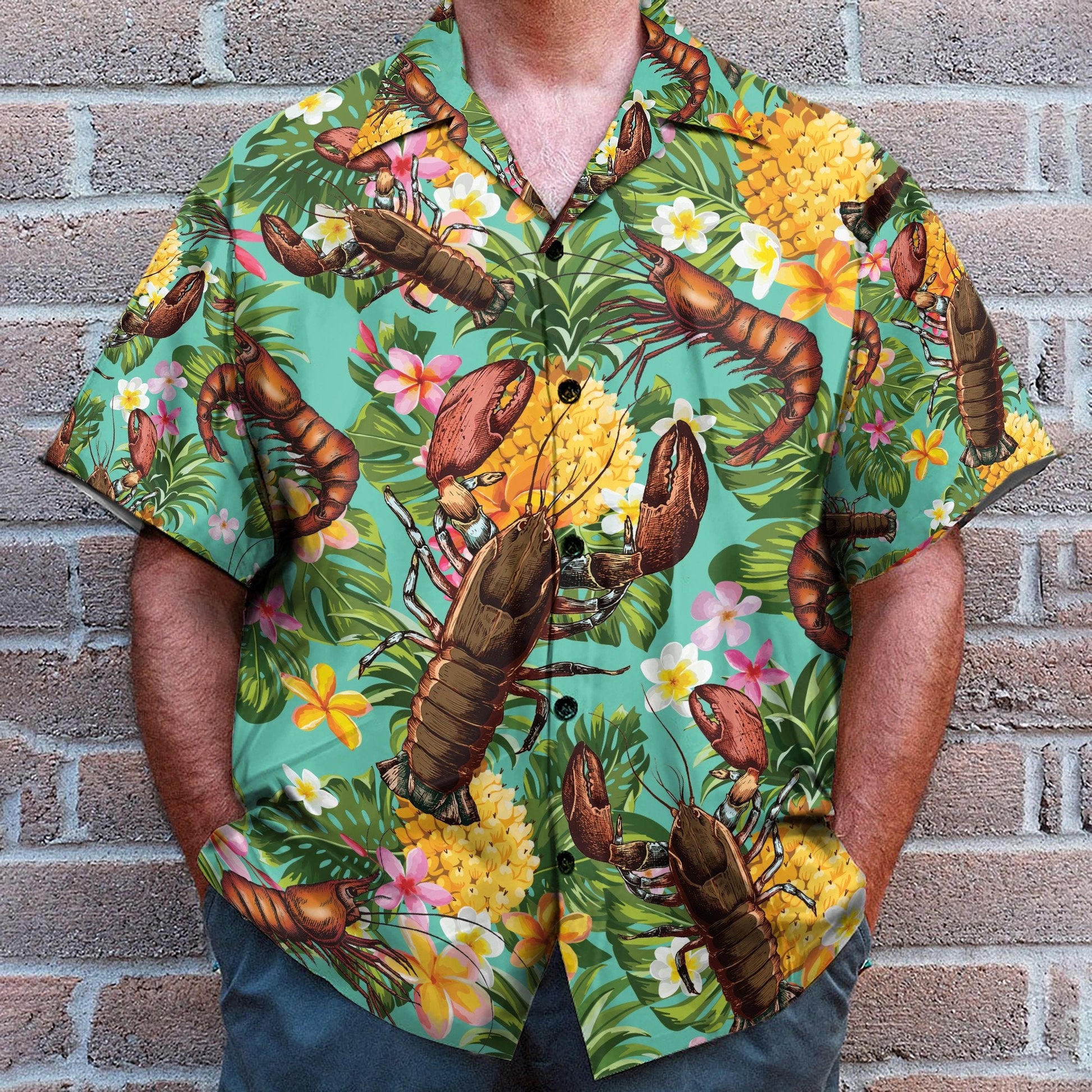 Lobster Tropical Leaves Pattern - Hawaiian Shirt & Beach Shorts