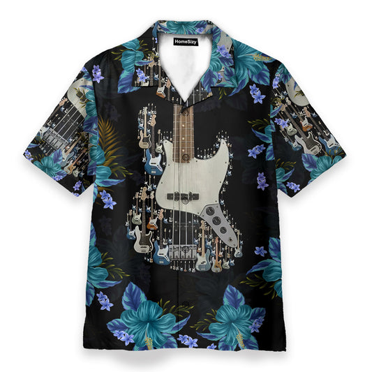 Electric Guitar Floral Tropical Pattern - Hawaiian Shirt