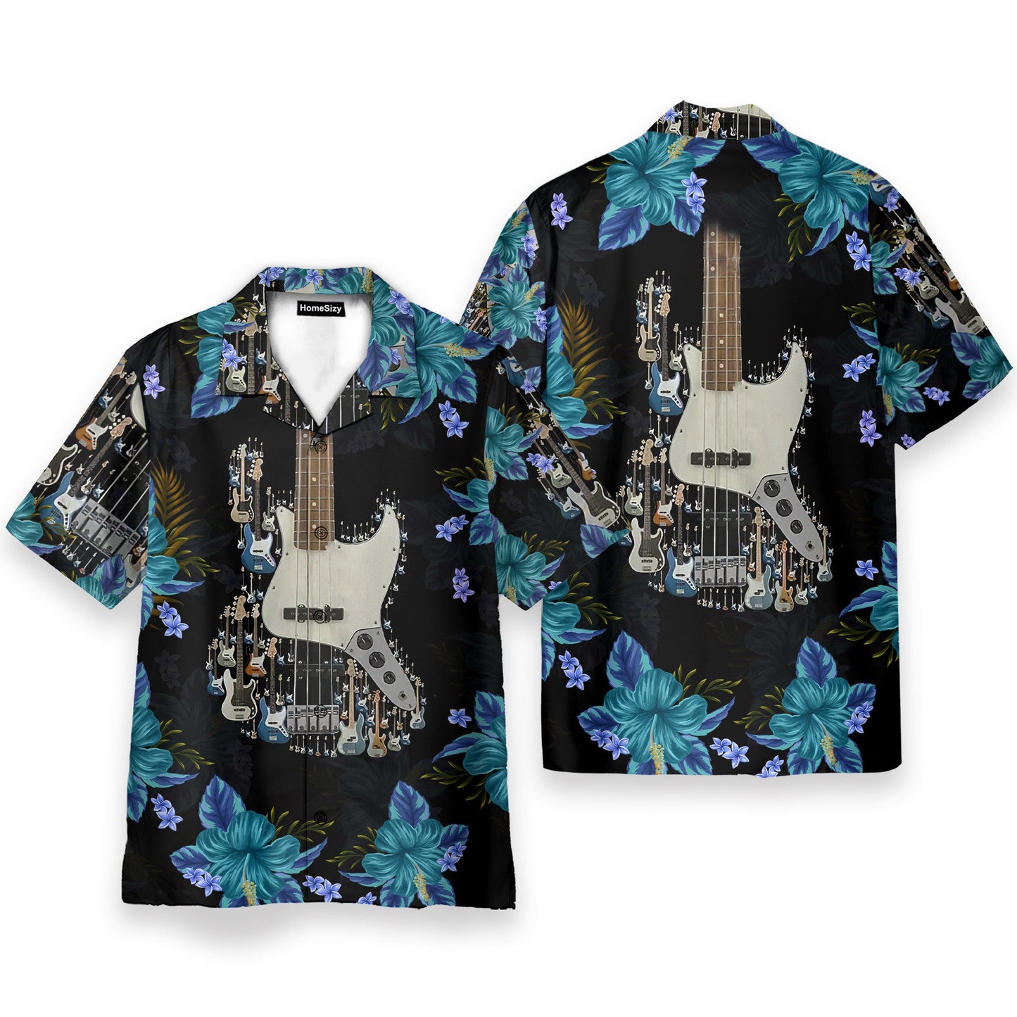 Electric Guitar Floral Tropical Pattern - Hawaiian Shirt