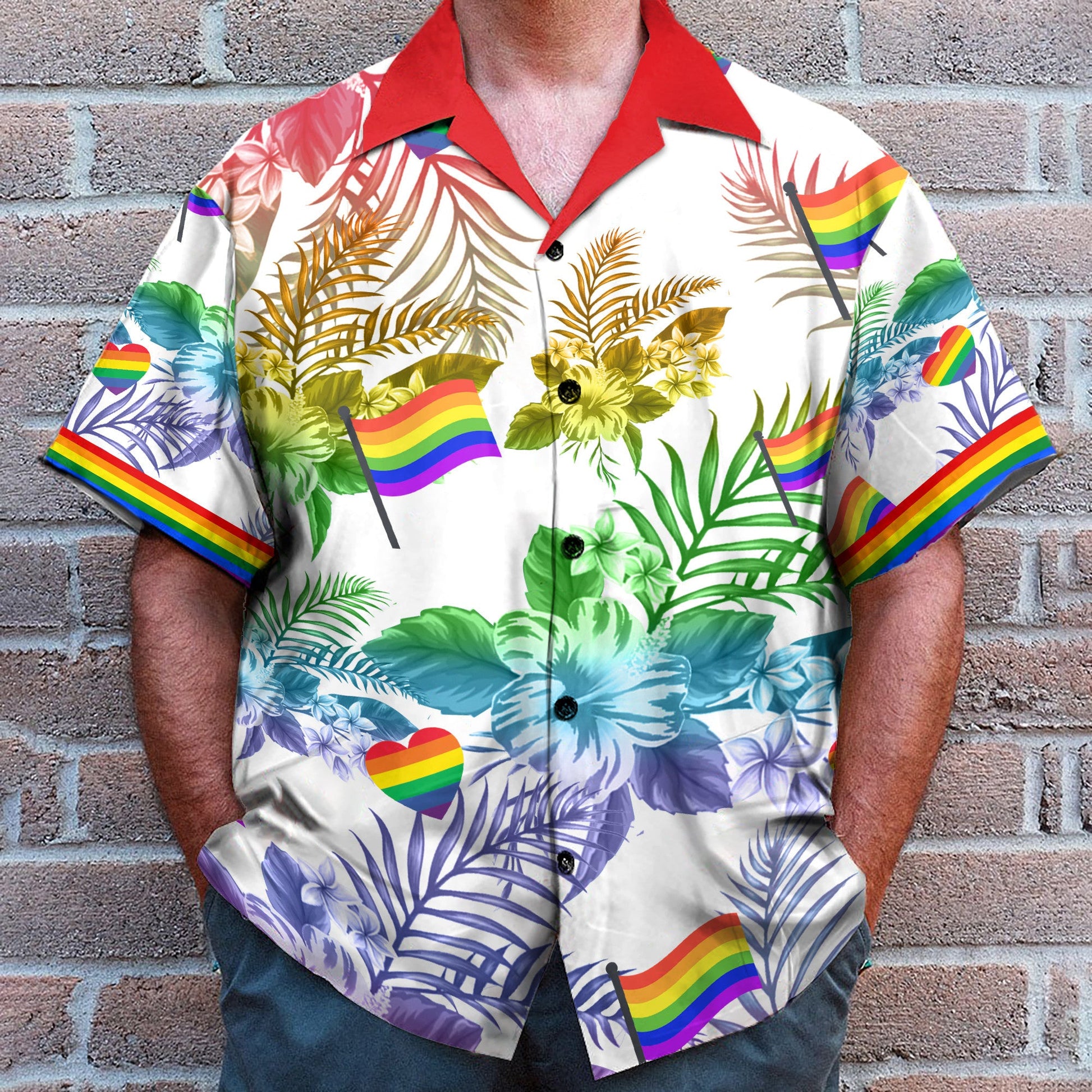 LGBT Flag Tropical Leaves Pattern - Hawaiian Shirt