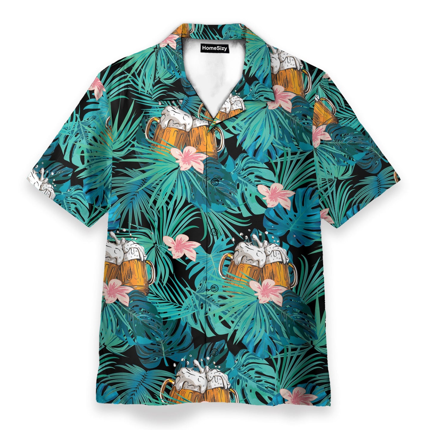 Beer In Tropical Green Leaves - Hawaiian Shirt