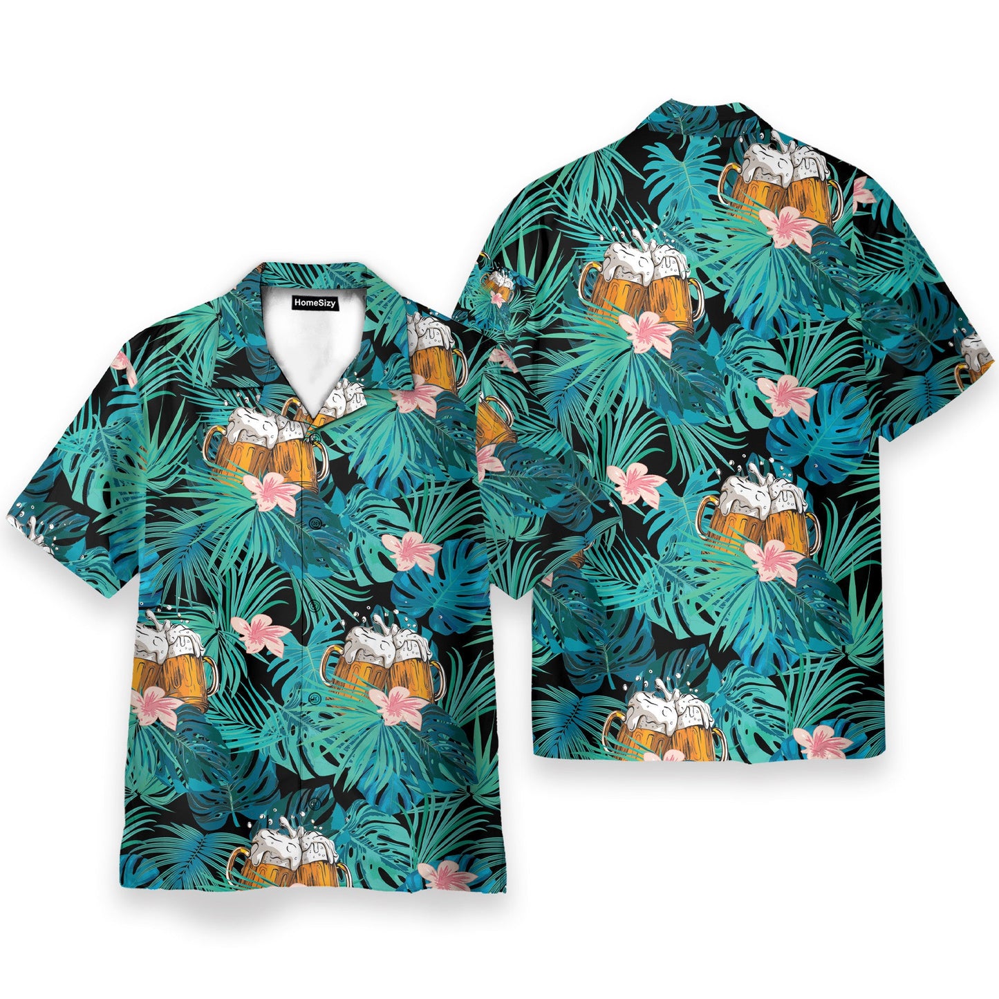 Beer In Tropical Green Leaves - Hawaiian Shirt