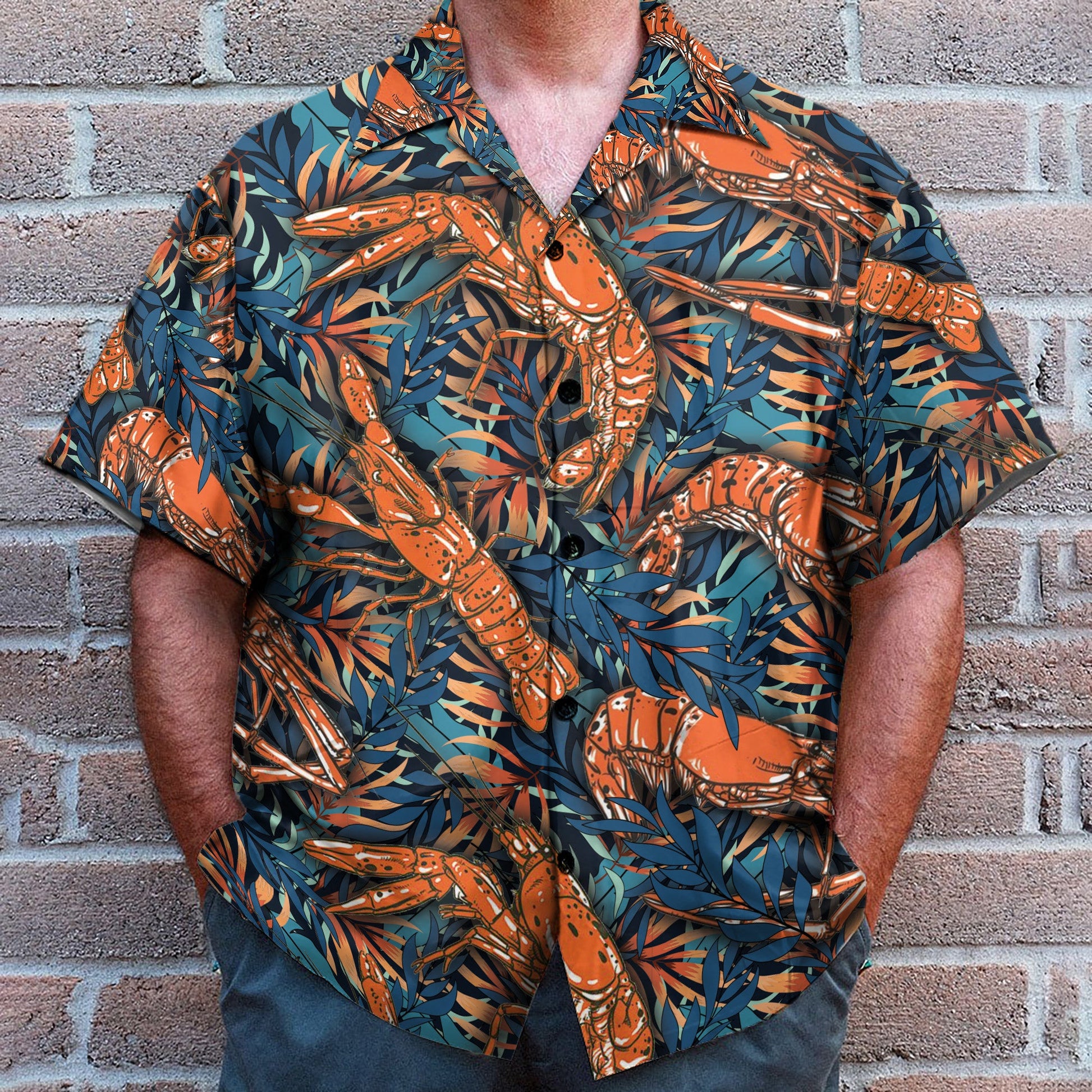 Shrimp Tropical Leaves Pattern - Hawaiian Shirt & Beach Shorts
