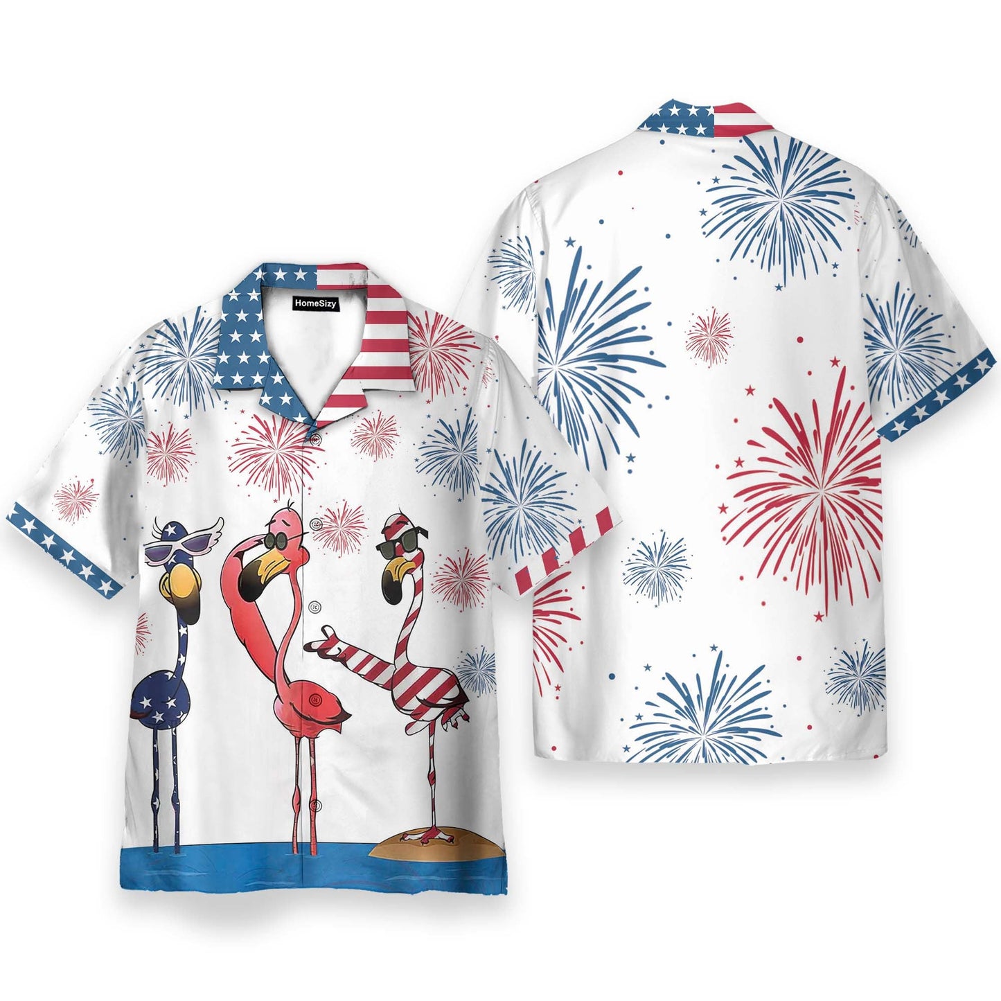 4th July America Independence Day Flamingo - Hawaiian Shirt