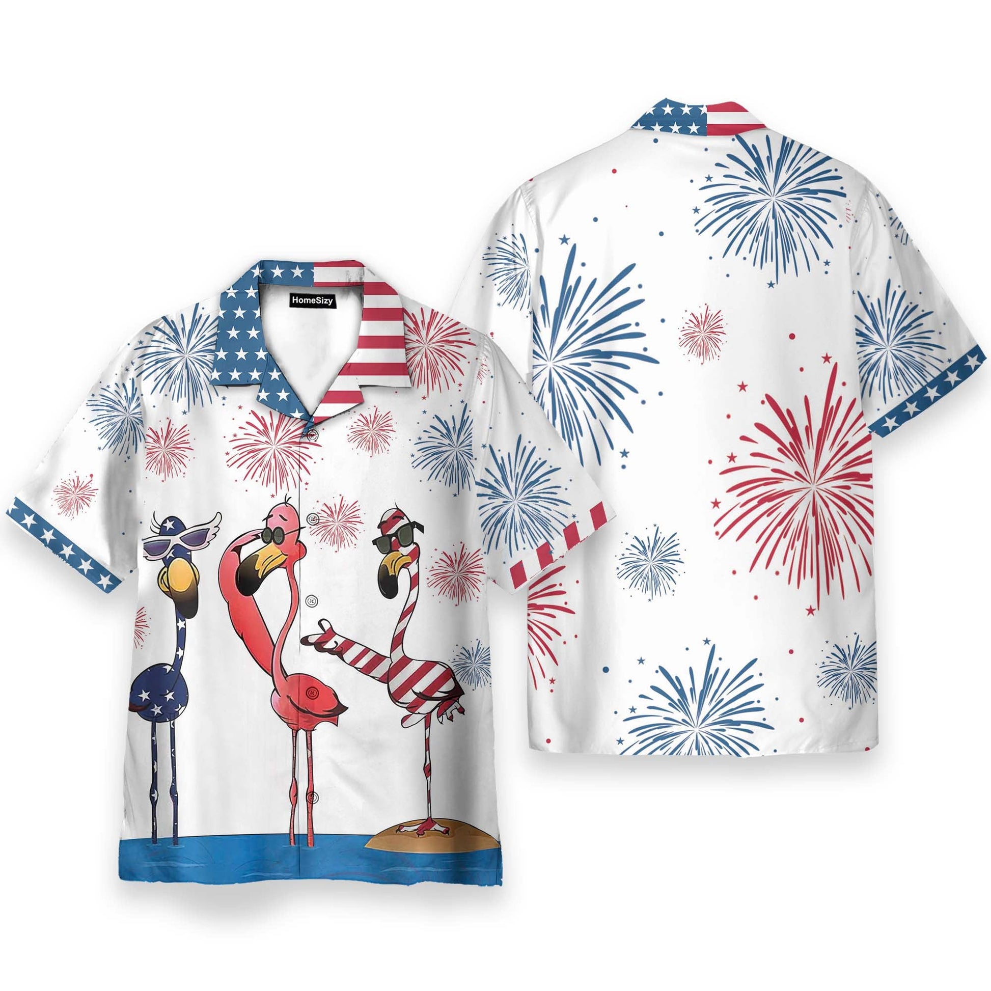 4th July America Independence Day Flamingo - Hawaiian Shirt