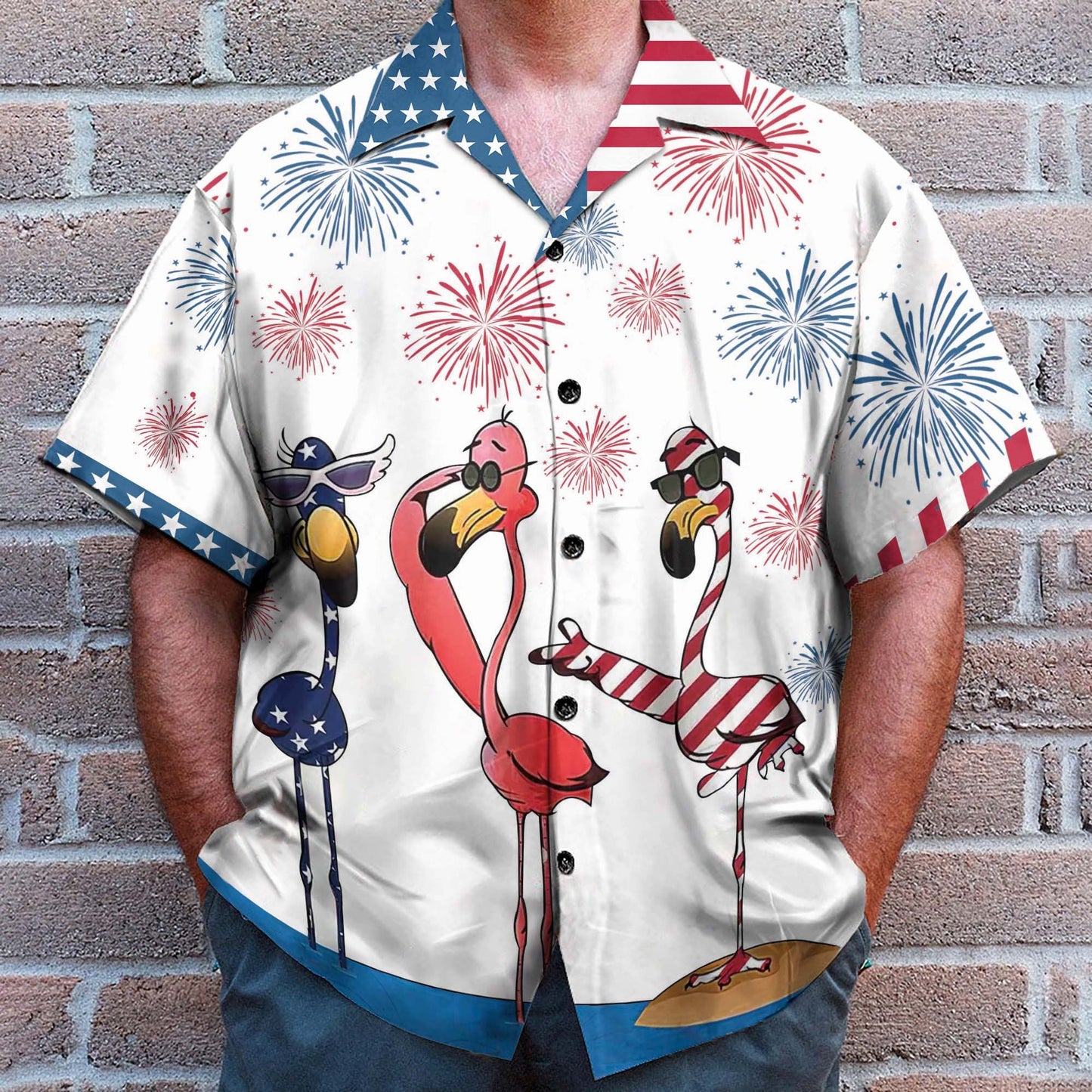 4th July America Independence Day Flamingo - Hawaiian Shirt