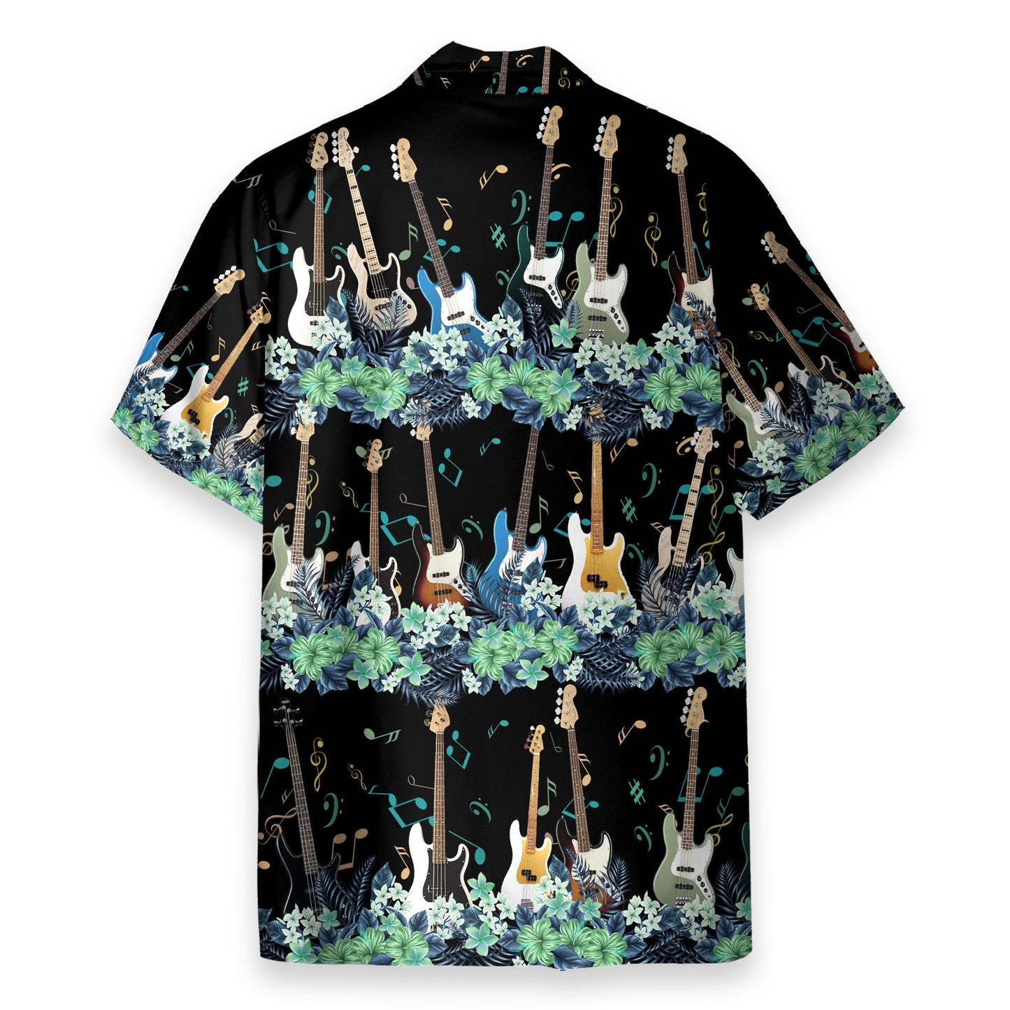 Bass Guitar Tropical Flower Strip Pattern - Hawaiian Shirt