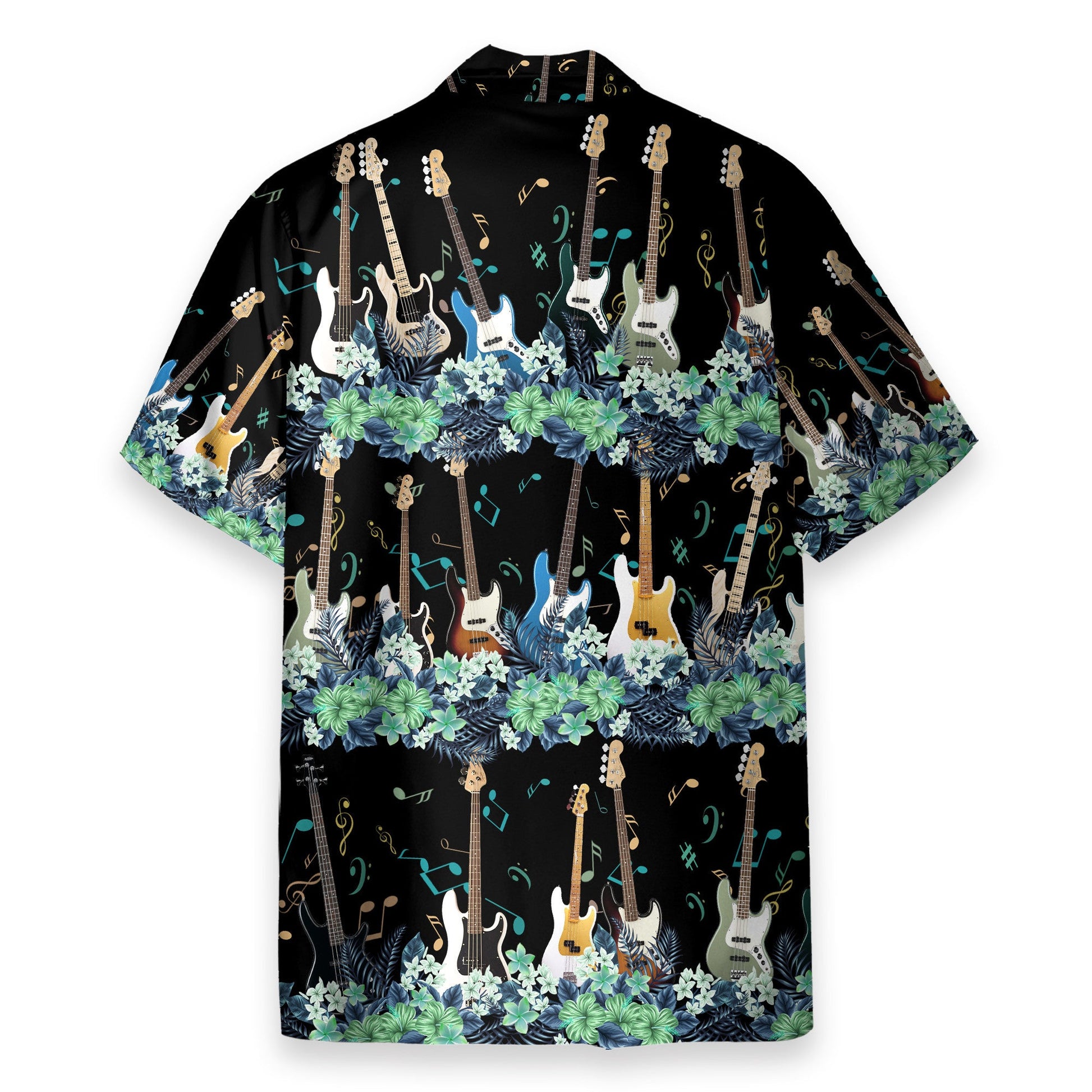 Bass Guitar Tropical Flower Strip Pattern - Hawaiian Shirt