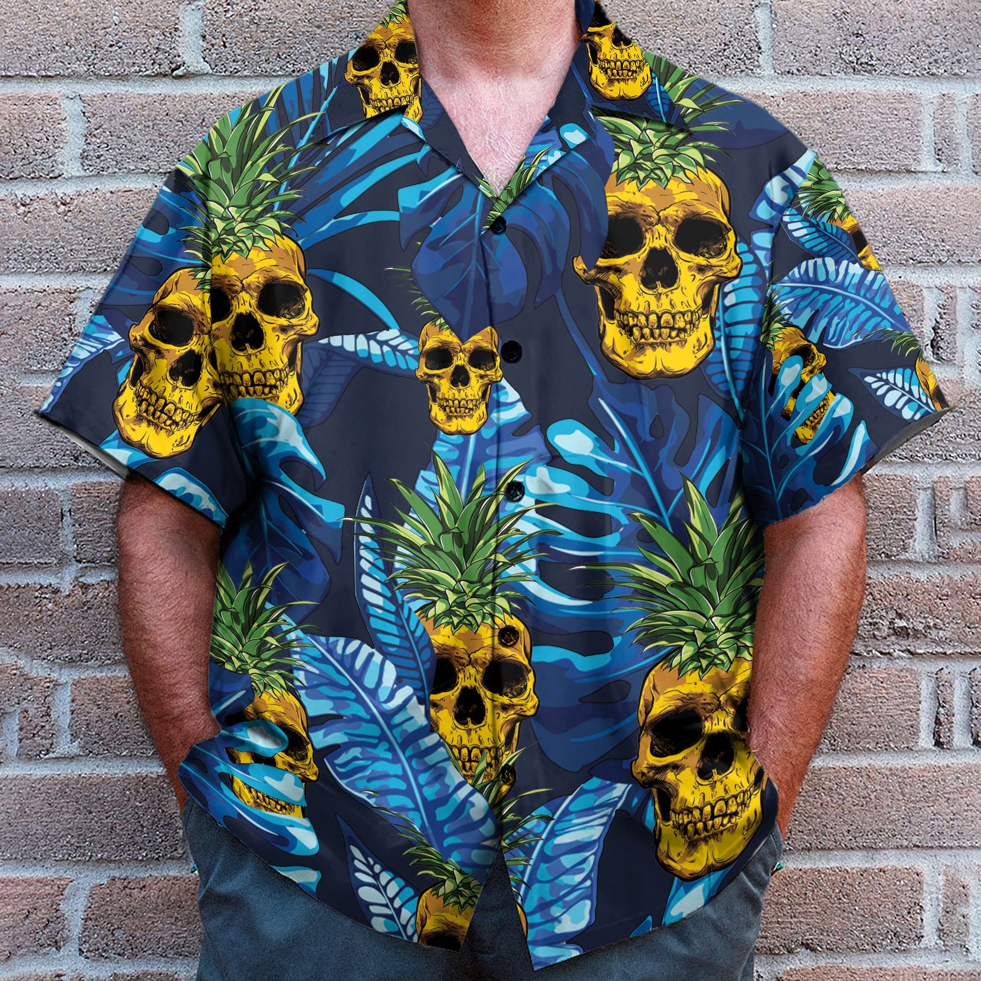 Pineapple Skull Tropical Pattern - Hawaiian Shirt & Beach Shorts
