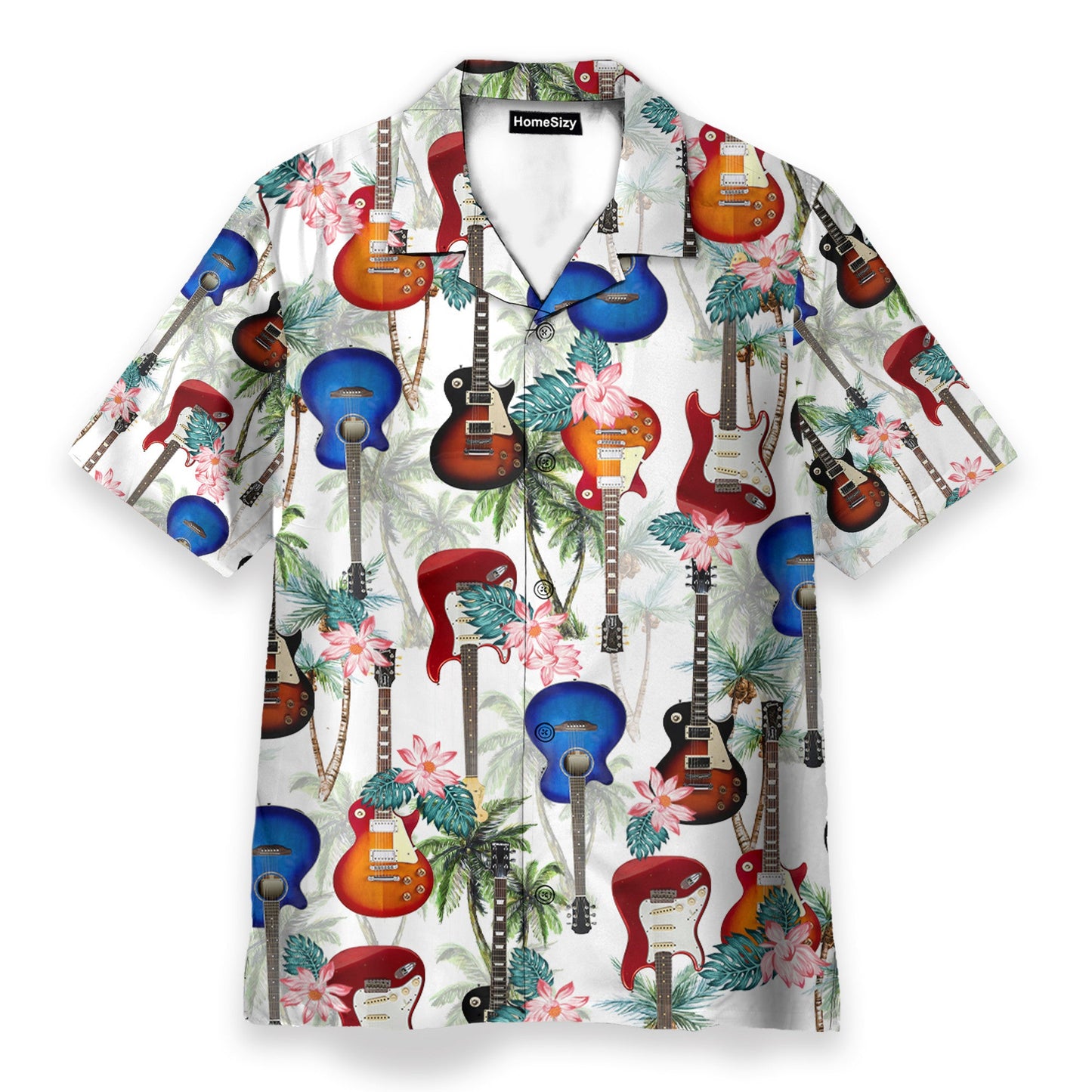 Guitar Tropical Flowers Pattern - Hawaiian Shirt