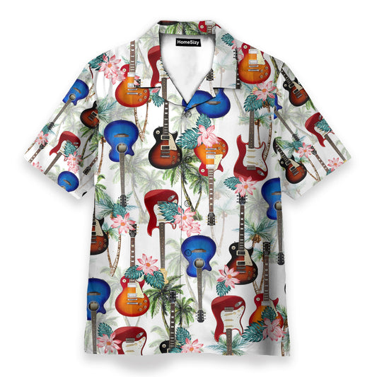 Guitar Tropical Flowers Pattern - Hawaiian Shirt
