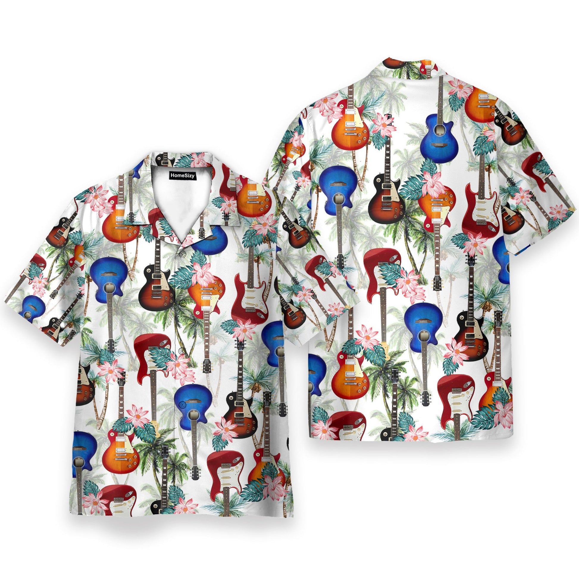 Guitar Tropical Flowers Pattern - Hawaiian Shirt