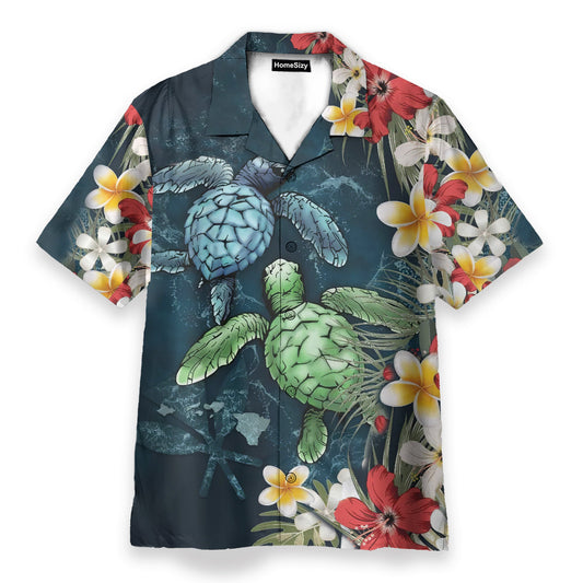 Sea Turtle Tropical Hibiscus And Plumeria - Hawaiian Shirt