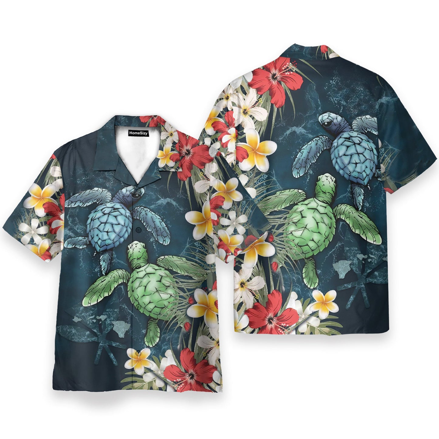 Sea Turtle Tropical Hibiscus And Plumeria - Hawaiian Shirt