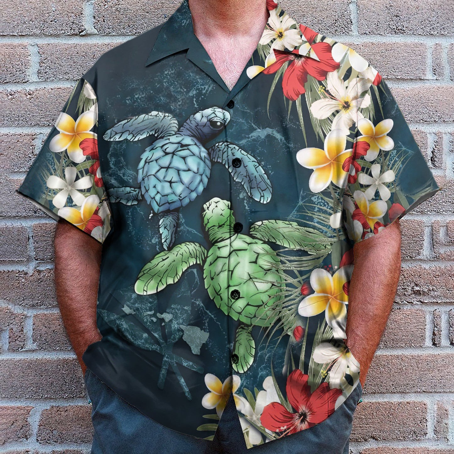 Sea Turtle Tropical Hibiscus And Plumeria - Hawaiian Shirt