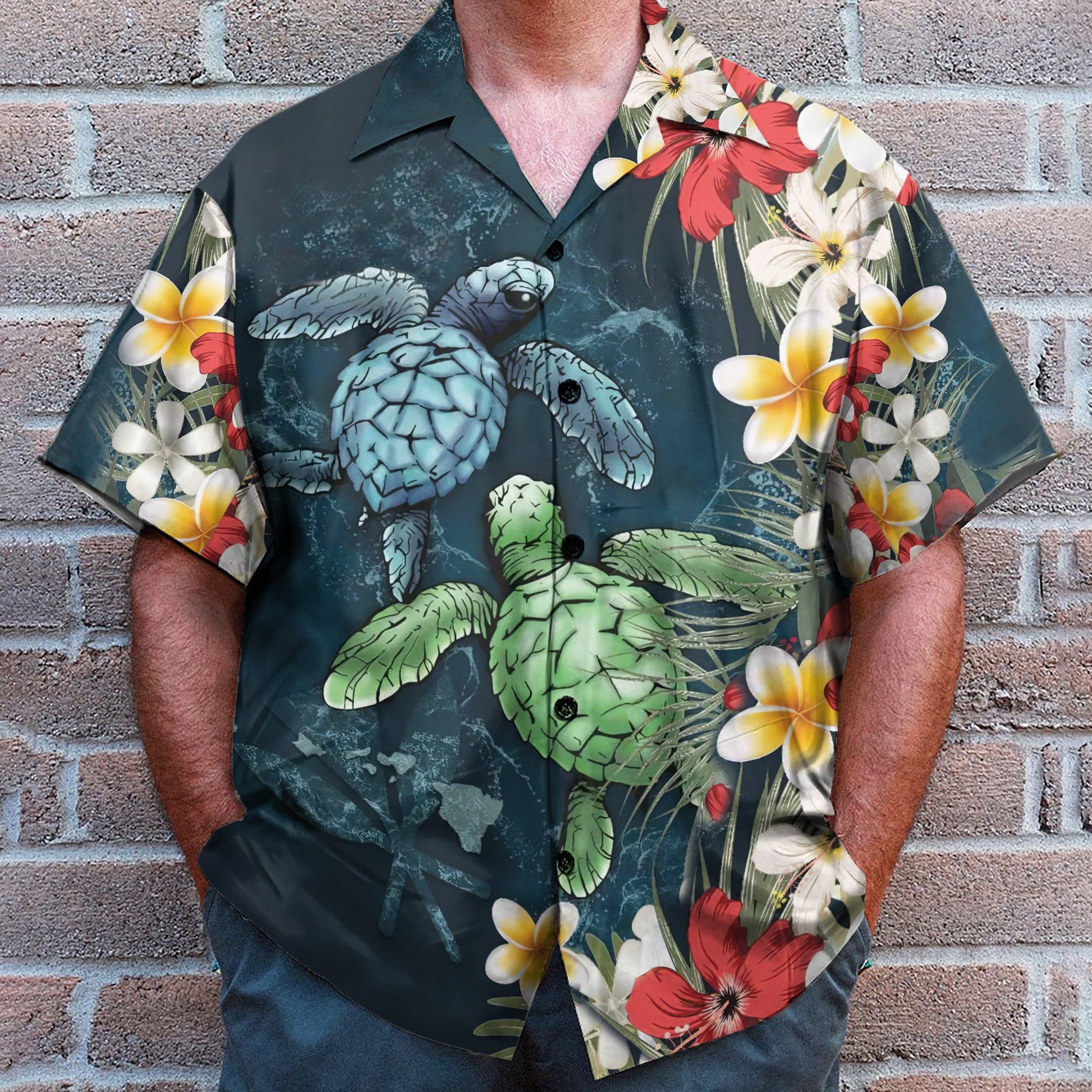Sea Turtle Tropical Hibiscus And Plumeria - Hawaiian Shirt
