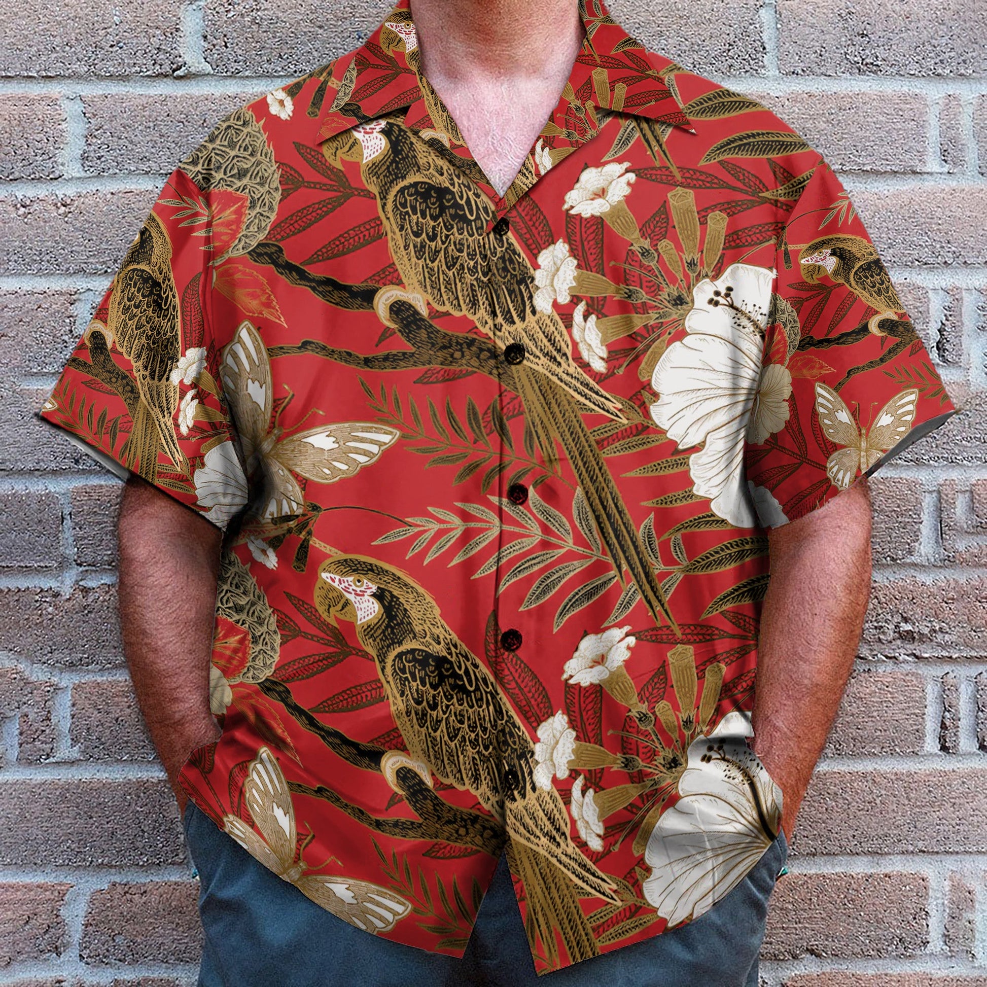 Parrot and Flower Tropical Pattern Japanese Style - Hawaiian Shirt & Beach Shorts