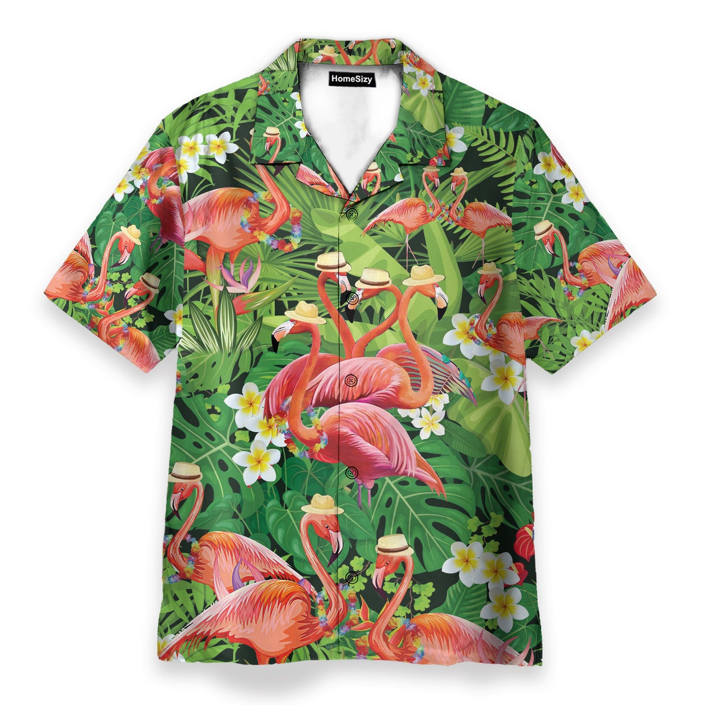 Flamingo In Tropical Green Leaves - Hawaiian Shirt