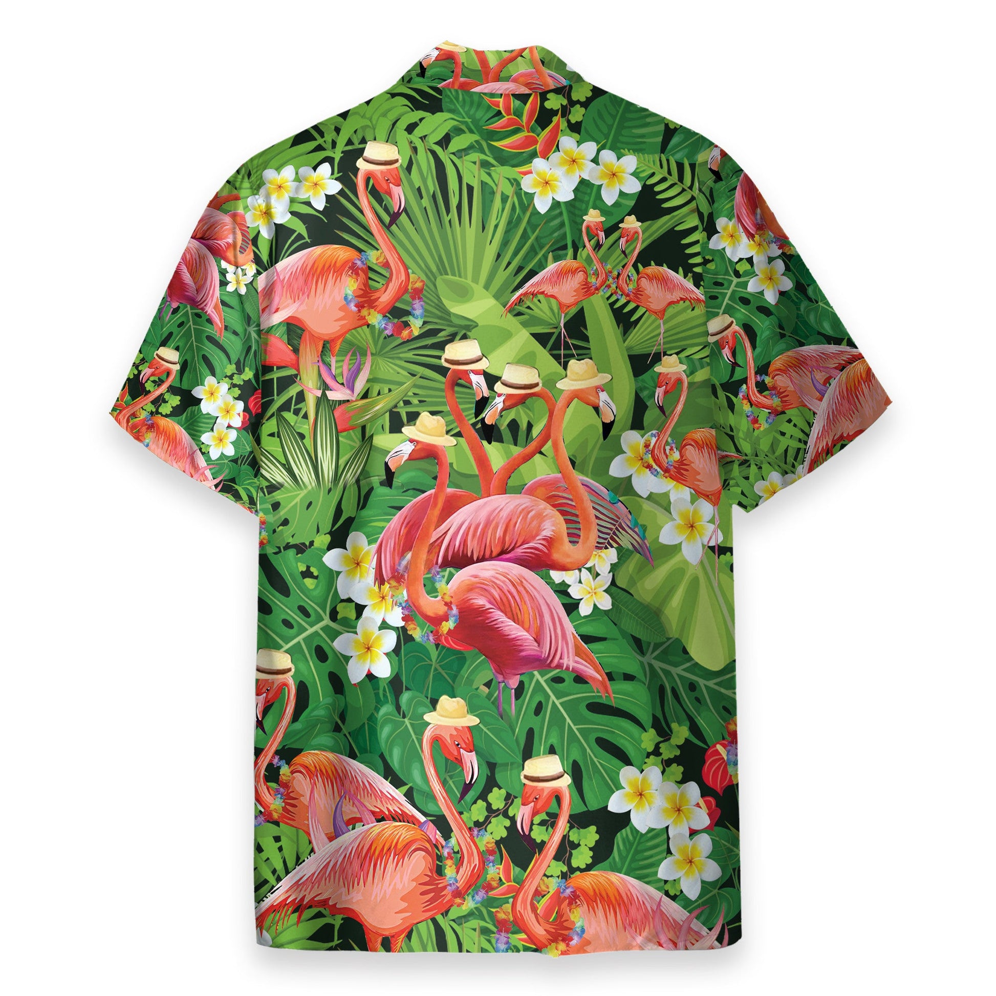 Flamingo In Tropical Green Leaves - Hawaiian Shirt