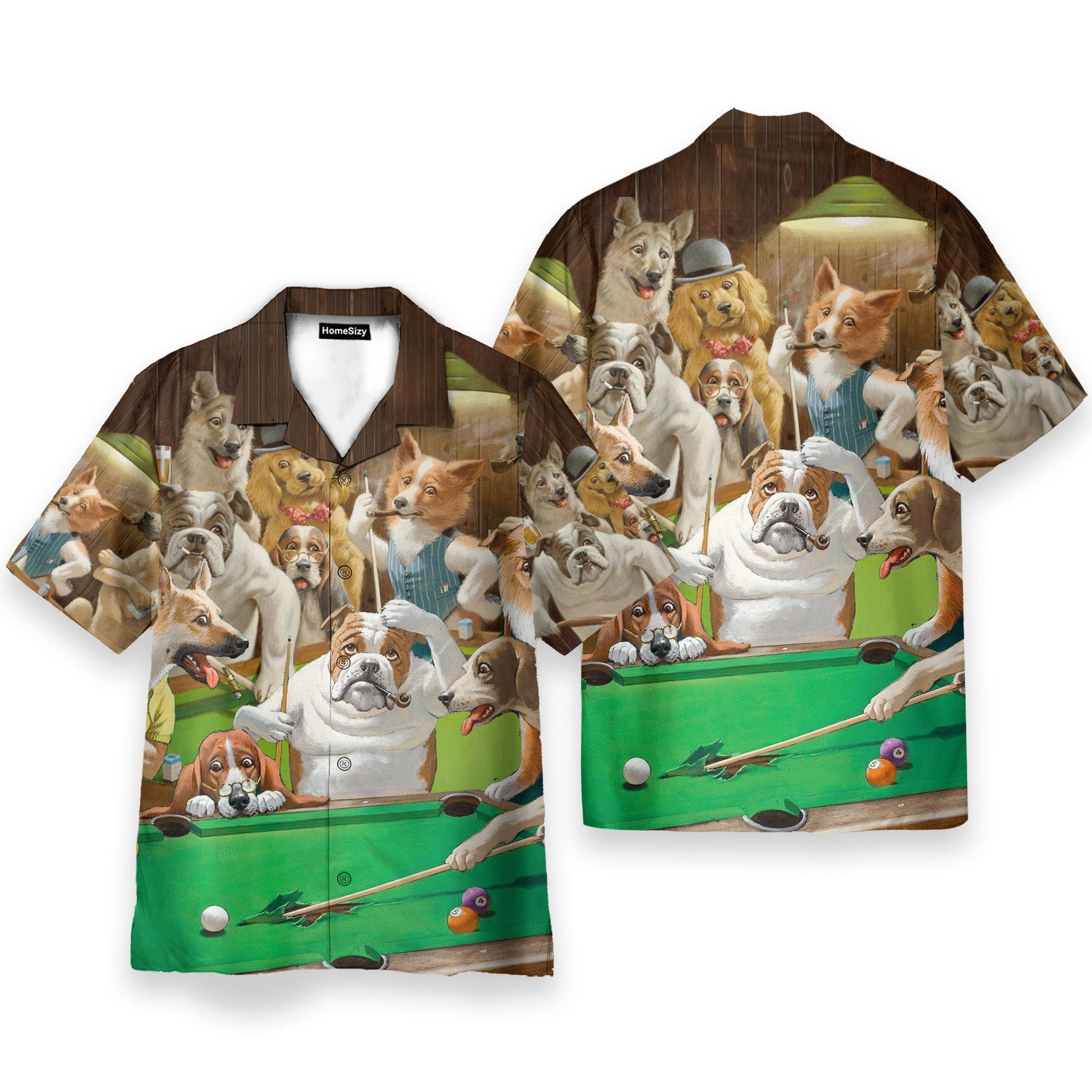 Vintage Dogs Playing Billiard Pool - Hawaiian Shirt