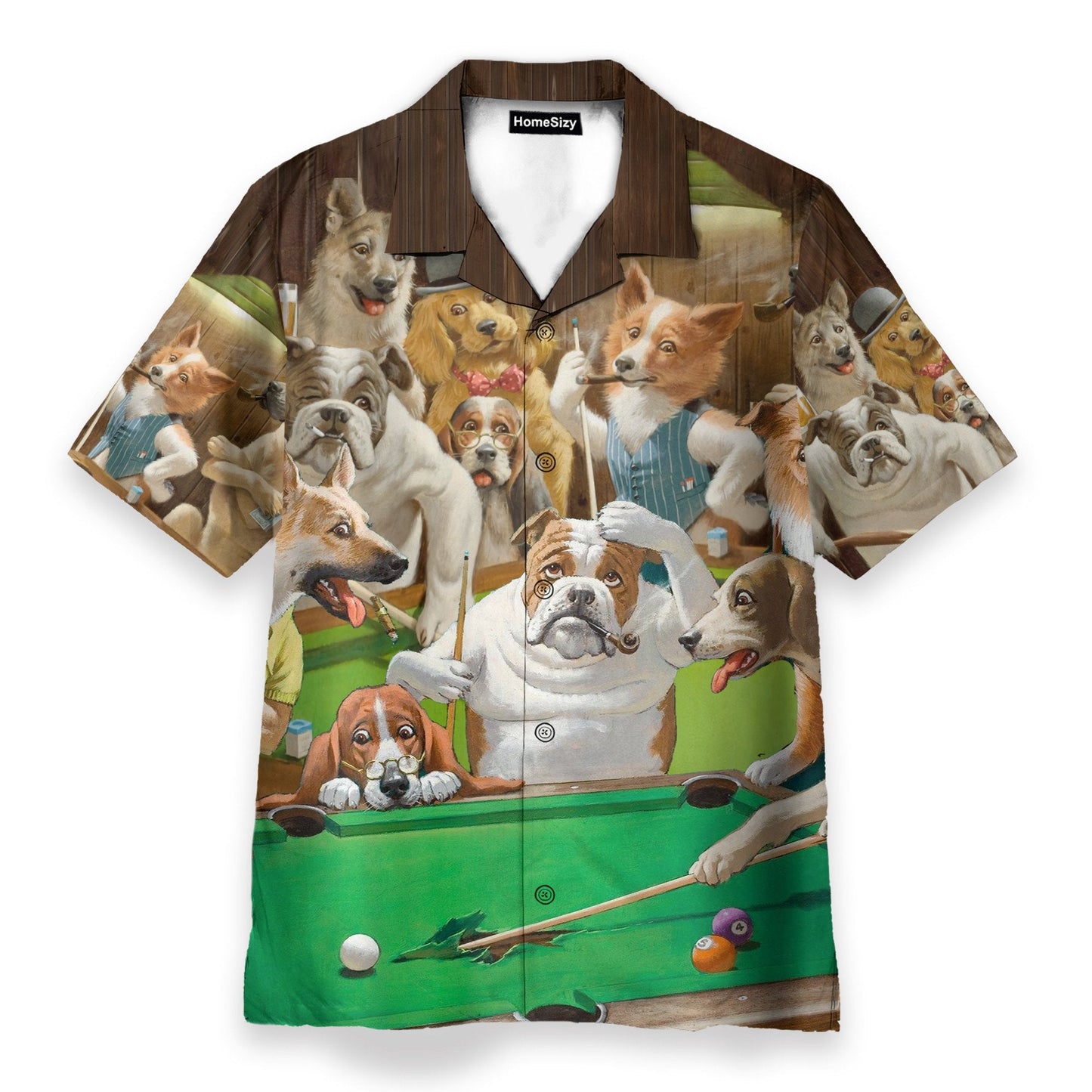 Vintage Dogs Playing Billiard Pool - Hawaiian Shirt