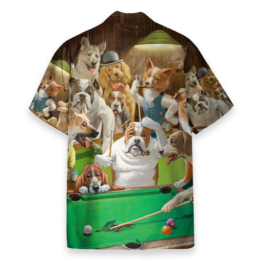 Vintage Dogs Playing Billiard Pool - Hawaiian Shirt