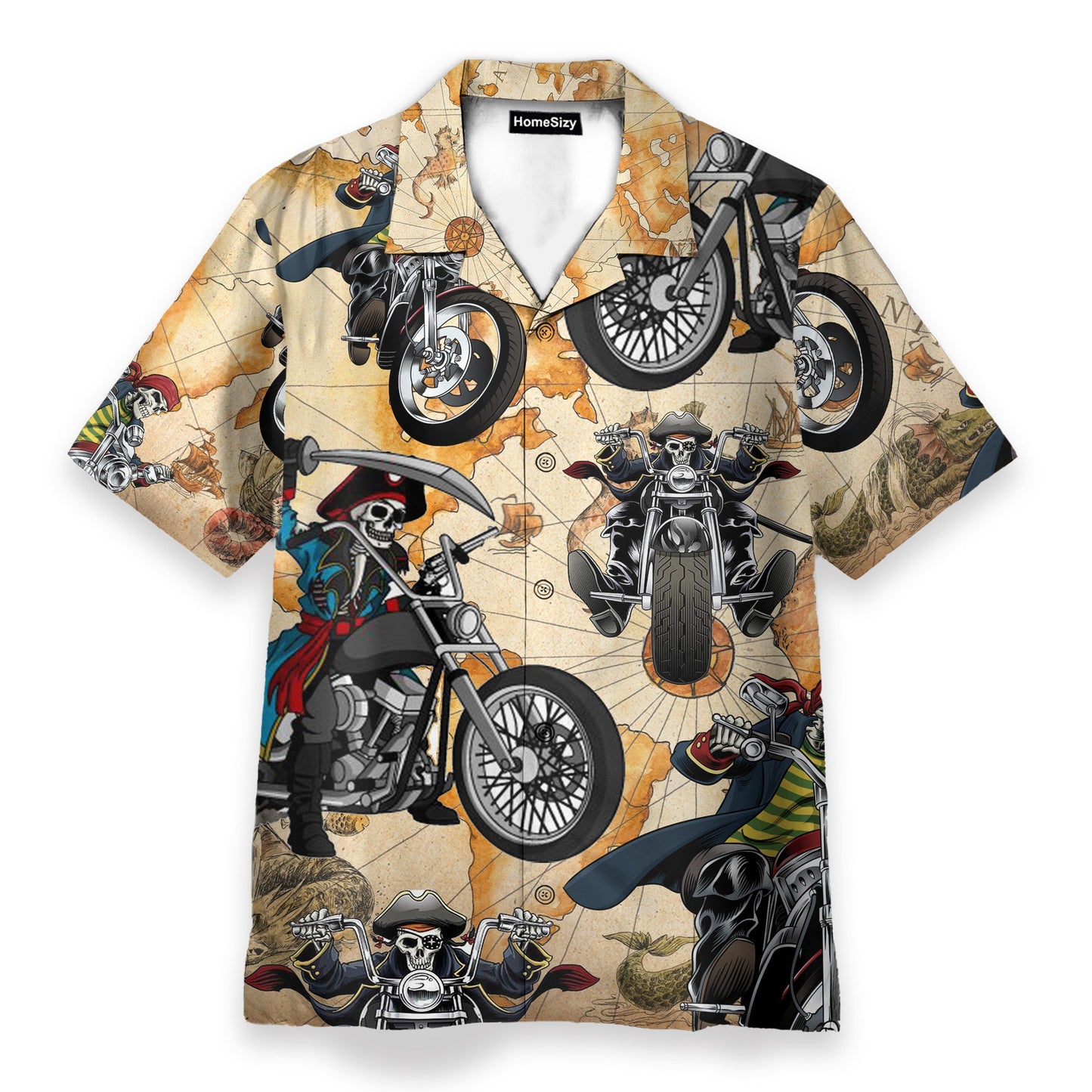 Skull Motorcycle Men's Button's Up Shirts - Hawaiian Shirt & Beach Shorts